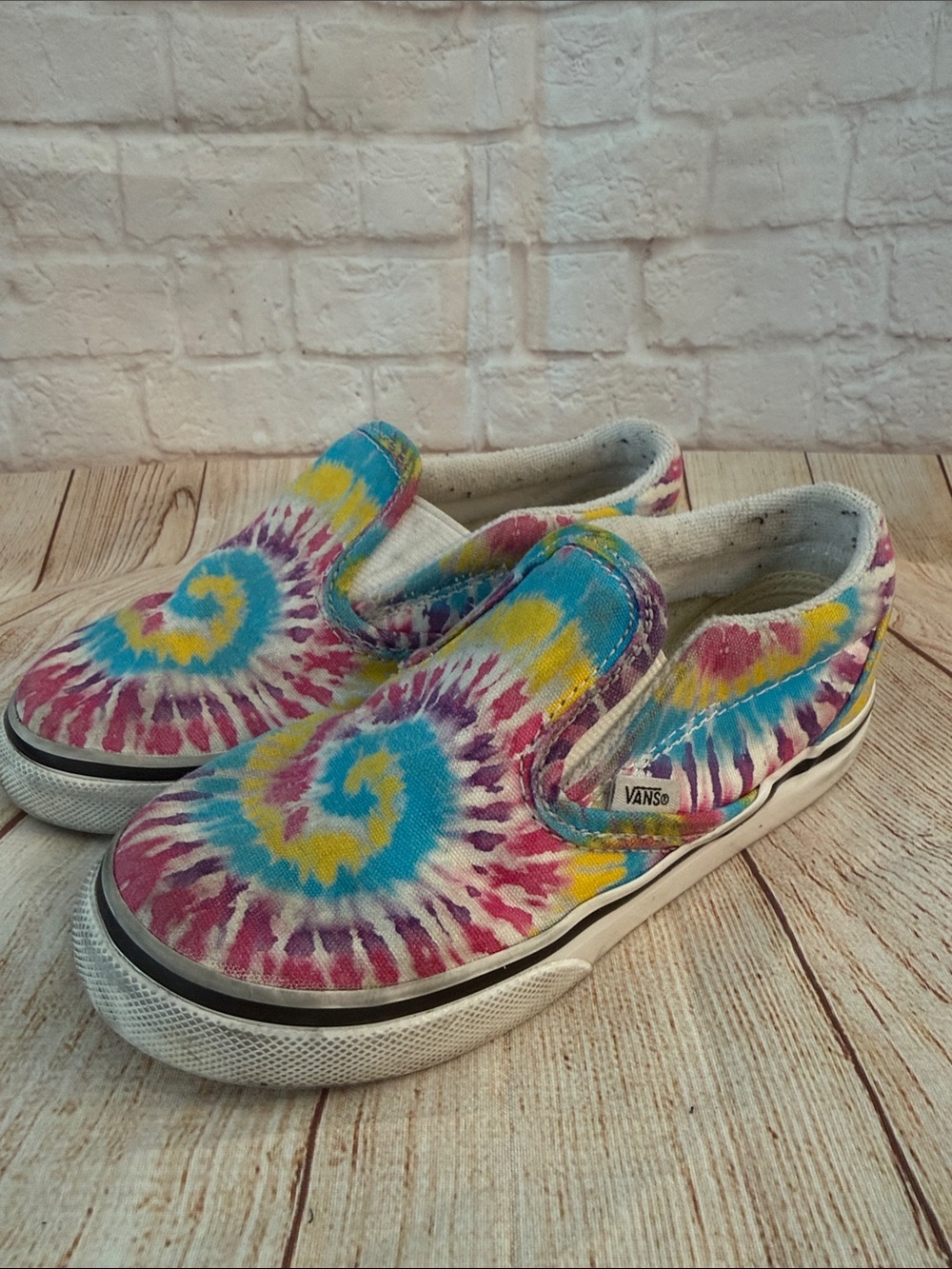 Vans Kids Slip-On Tie-Dye Sneakers - Blue, Yellow, Pink - Size 10 Toddler